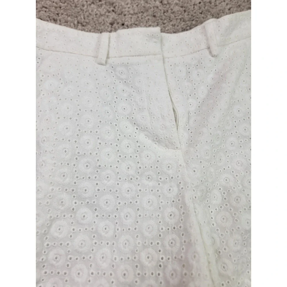 T Tahari White Eyelet Shorts Lace Trim Cotton Summer Boho Womens Size 10